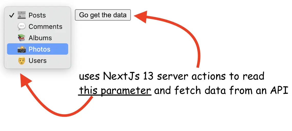 NextJs 13 server actions fetching data with form parameter example